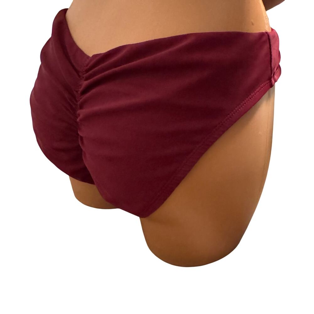 Time and Tru Womens Medium Maroon Ruched Cheeky Bikini Bottoms Size M 8-10 Swim